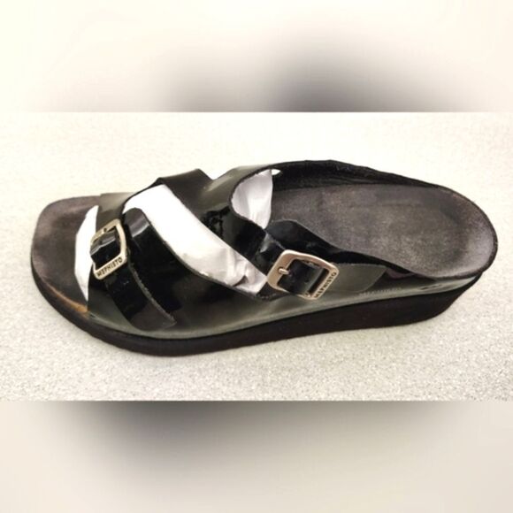 Mephisto Black Patent Strappy Wedge Heel Sandals Sz 9 Shoes - Picture 9 of 16